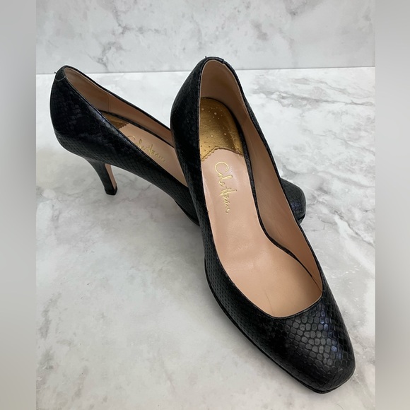 COLE HAAN Black Snakeskin Print Square Toe Nike Air Heels Size 7 - Picture 3 of 11